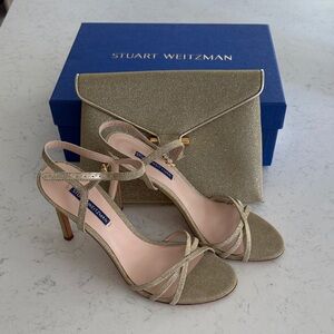 Stuart Weitzman Gold Heels and Clutch